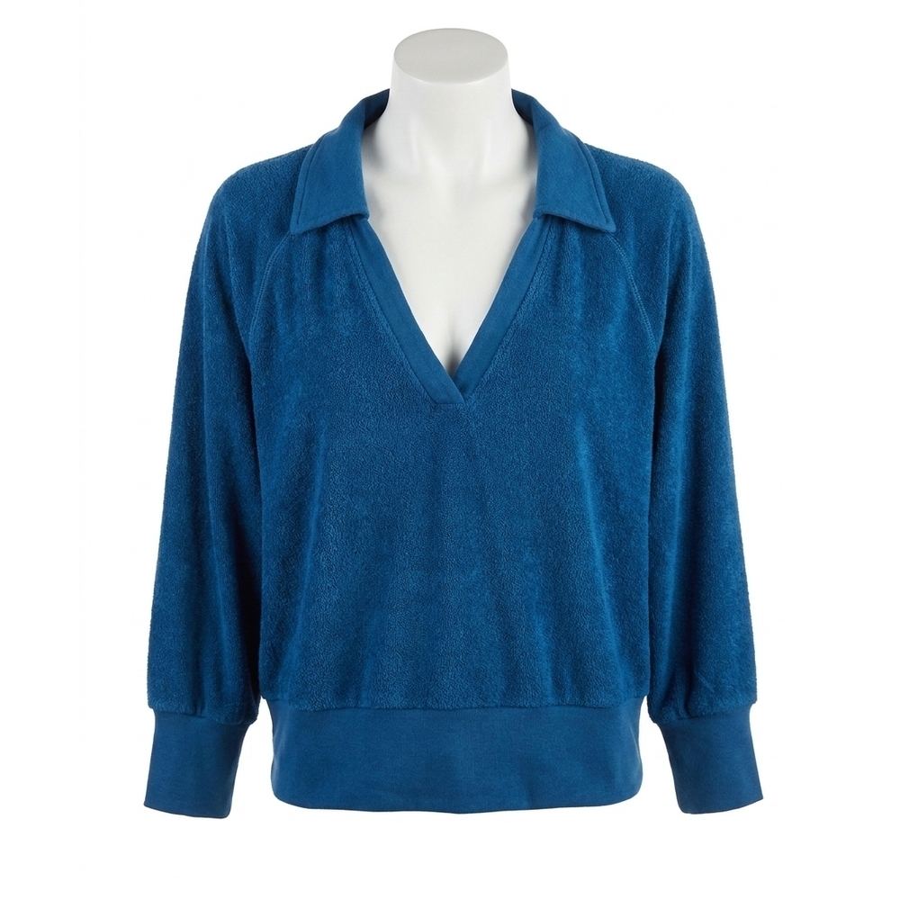 NEW STATESIDE women's johnny sherpa collar sweatshir in deep sea blue